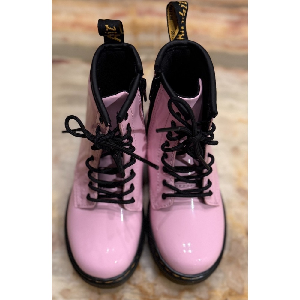 Dr. Martens Kids 1460 T Lace Up Combat Boots Pink Black Leather Side Zip Size 10